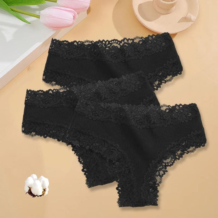 3PCS/Set Sexy Lace Seamless Cotton Brazilian Panties Women Ribbed Intimates Breathable Panties Low Waist Female Cotton Underwear-THAT FASHION STORE