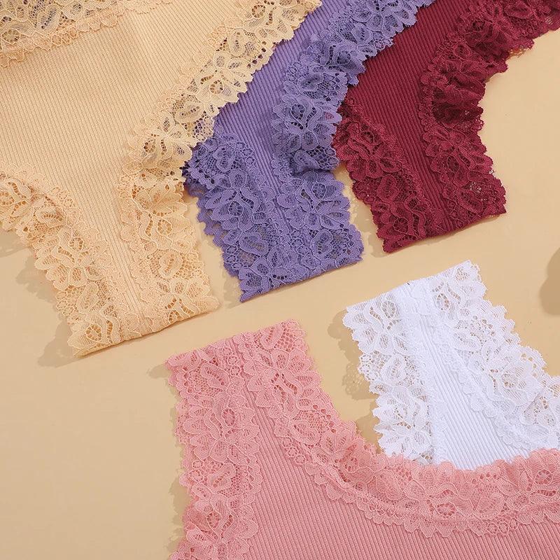 3PCS/Set Sexy Lace Seamless Cotton Brazilian Panties Women Ribbed Intimates Breathable Panties Low Waist Female Cotton Underwear-THAT FASHION STORE