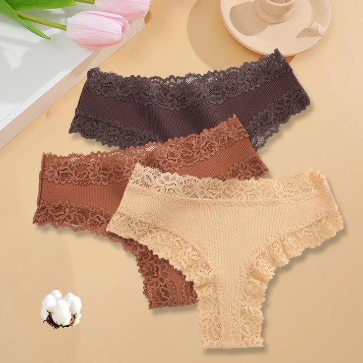 3PCS/Set Sexy Lace Seamless Cotton Brazilian Panties Women Ribbed Intimates Breathable Panties Low Waist Female Cotton Underwear-THAT FASHION STORE