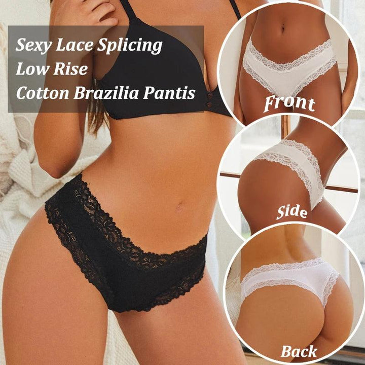 3PCS/Set Sexy Lace Seamless Cotton Brazilian Panties Women Ribbed Intimates Breathable Panties Low Waist Female Cotton Underwear-THAT FASHION STORE