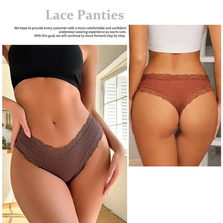 3PCS/Set Sexy Lace Seamless Cotton Brazilian Panties Women Ribbed Intimates Breathable Panties Low Waist Female Cotton Underwear-THAT FASHION STORE