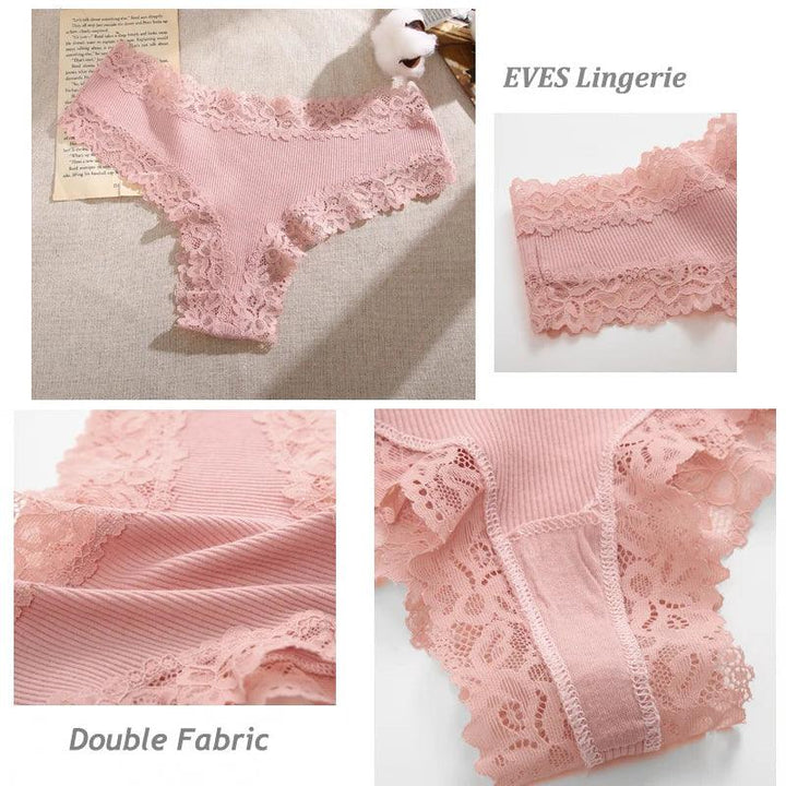 3PCS/Set Sexy Lace Seamless Cotton Brazilian Panties Women Ribbed Intimates Breathable Panties Low Waist Female Cotton Underwear-THAT FASHION STORE