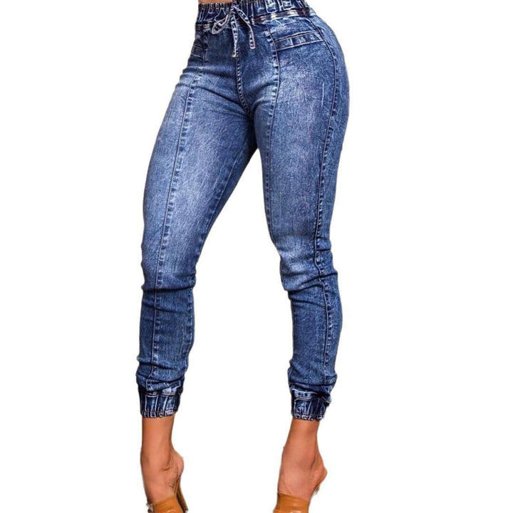 Women's Elastic Waist Lace Up Slim Fit Jeans-THAT FASHION STORE