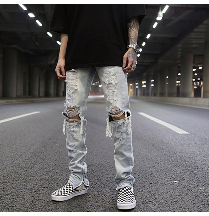 Distressed Light Blue Denim Jeans - THAT FASHION STORE