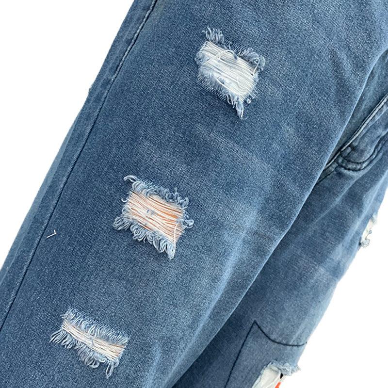 Halloween funny print ripped denim stretch jeans-THAT FASHION STORE