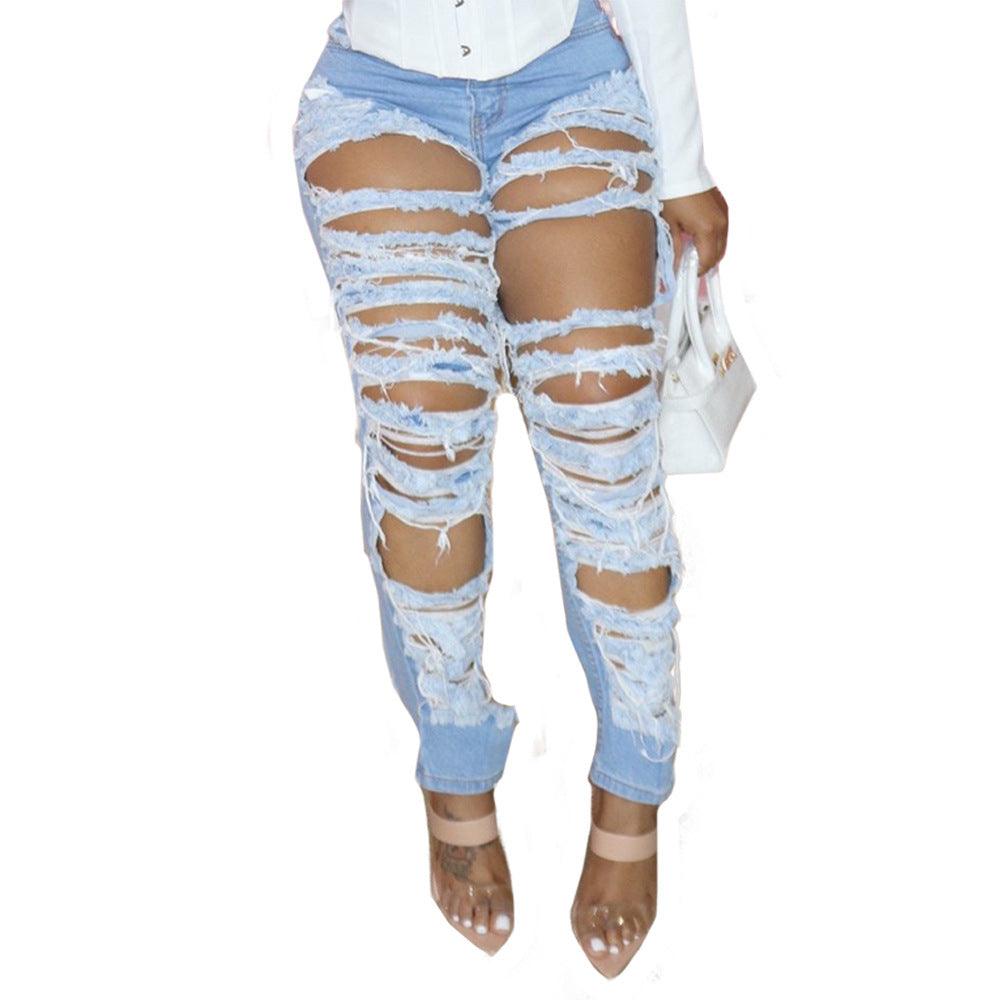 Women's Fringed Ripped Elastic Skinny Jeans-THAT FASHION STORE