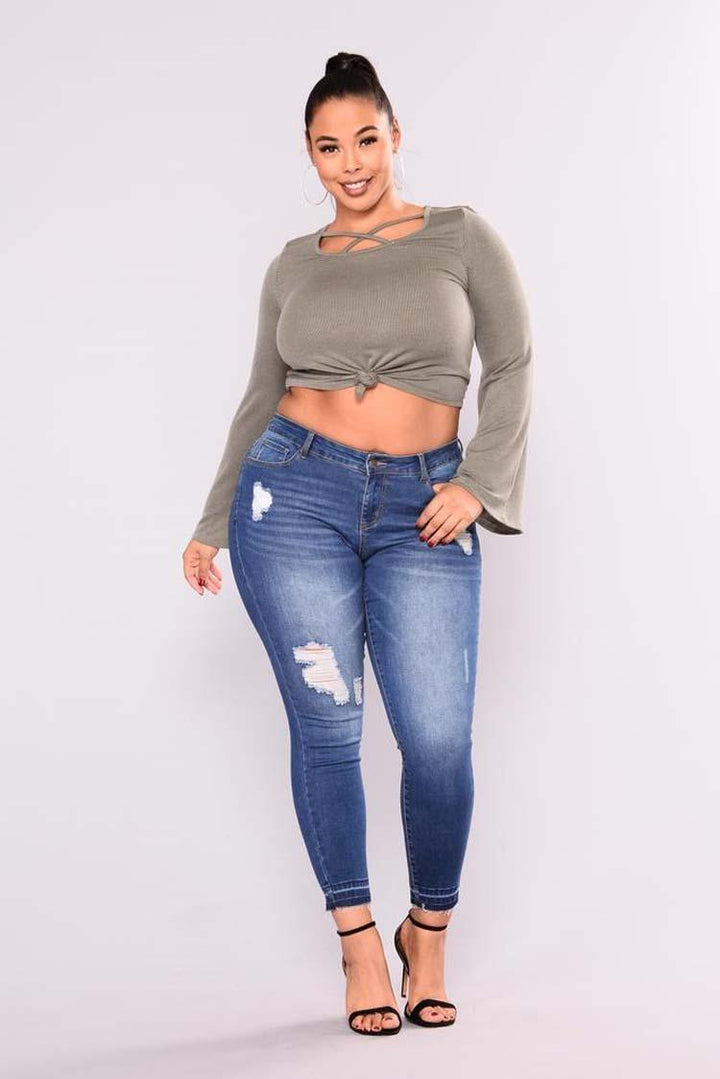 Fattening and high elastic pencil jeans with holes-THAT FASHION STORE