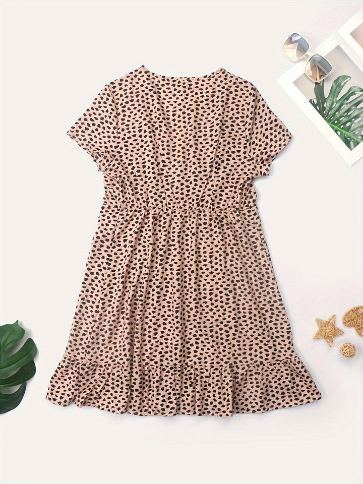 Dot Print Deep V Neck Dress, Casual Short Sleeve Dress For Spring & Summer, Women's Clothing-THAT FASHION STORE