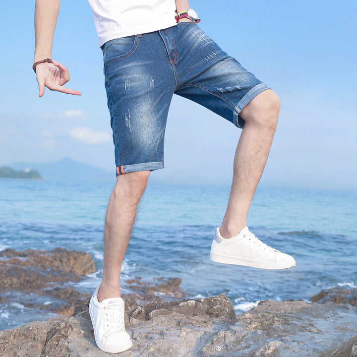 Men's Slim Fit Elastic Denim Shorts-THAT FASHION STORE