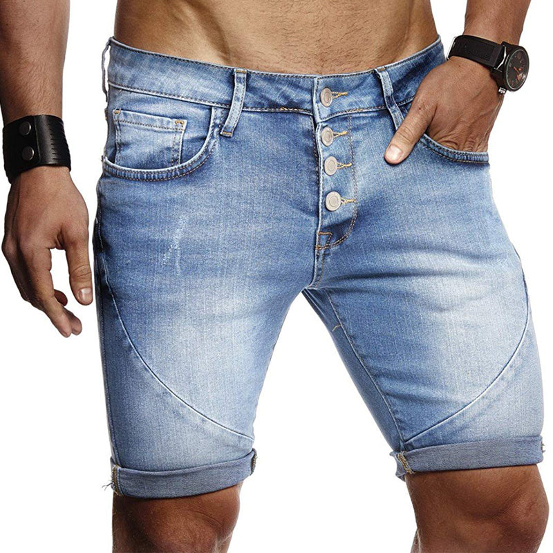 Men's Fashion Holes Blue Denim Shorts-THAT FASHION STORE