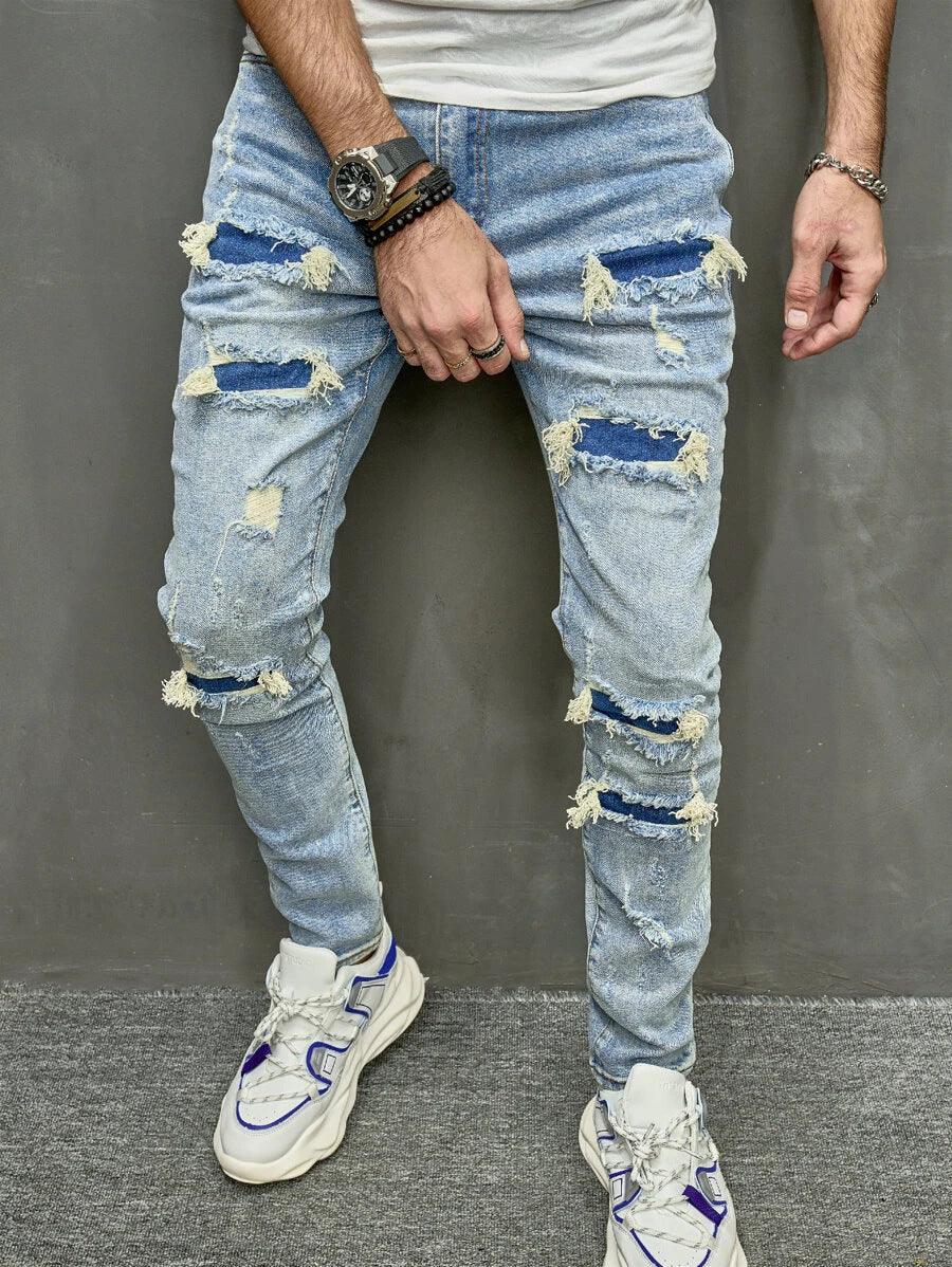 High Quality Men's Worn Skinny Stretch Jeans-THAT FASHION STORE