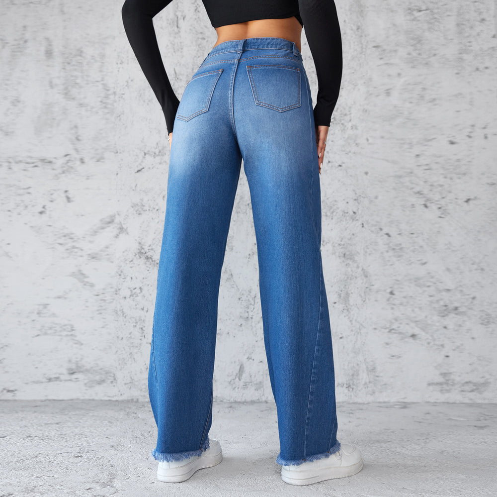 Fashion Straight Wide Leg Jeans Casual High Waist Non Elastic Women's - THAT FASHION STORE