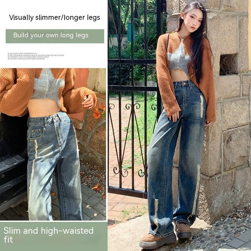 Hole High Waist Slimming Mopping Jeans-THAT FASHION STORE