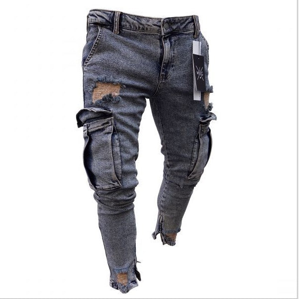 Light Blue Cargo Denim Tapered Jeans for Men - THAT FASHION STORE