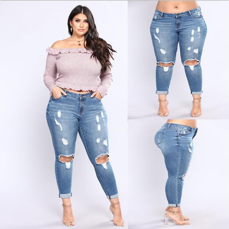 Stretch denim hole high waist ladies jeans-THAT FASHION STORE