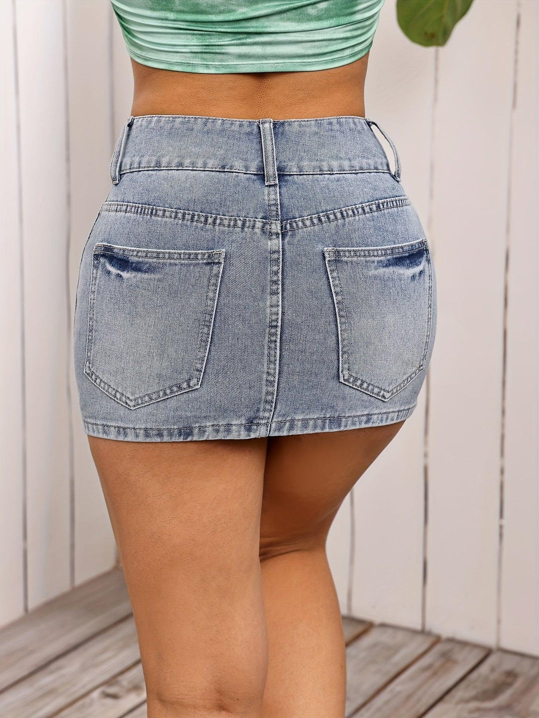 Women's Sexy High-Waisted Denim Skirt, Ripped Detail, Casual Distressed Jean Mini Skirt with Pockets, Light Wash-THAT FASHION STORE