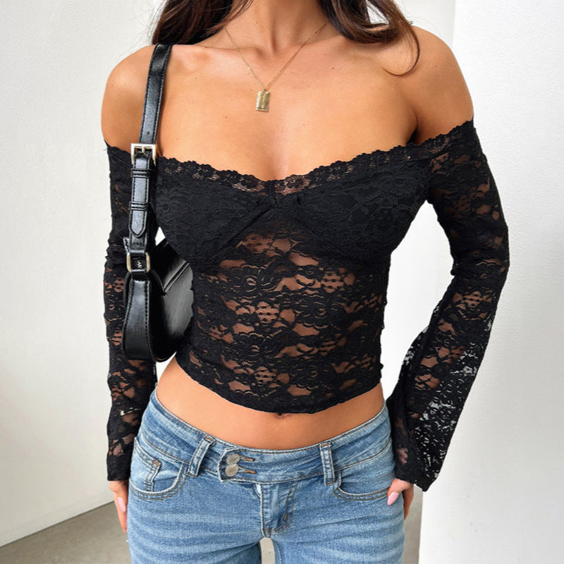 Women's Autumn Fashionable Lace Off-shoulder Long-sleeved Top - THAT FASHION STORE