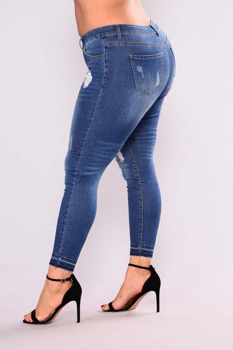 Fattening and high elastic pencil jeans with holes-THAT FASHION STORE