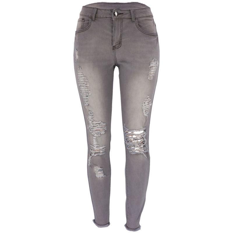 Women's Fashion Elastic Slim Fit Ripped Skinny Jeans-THAT FASHION STORE