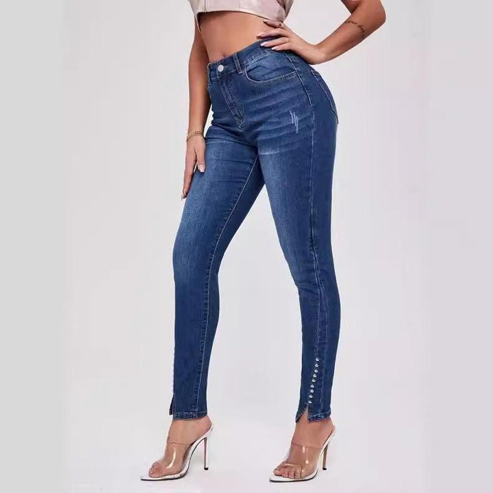 Slim Fit Patchwork High Waist Stretch Jeans-THAT FASHION STORE