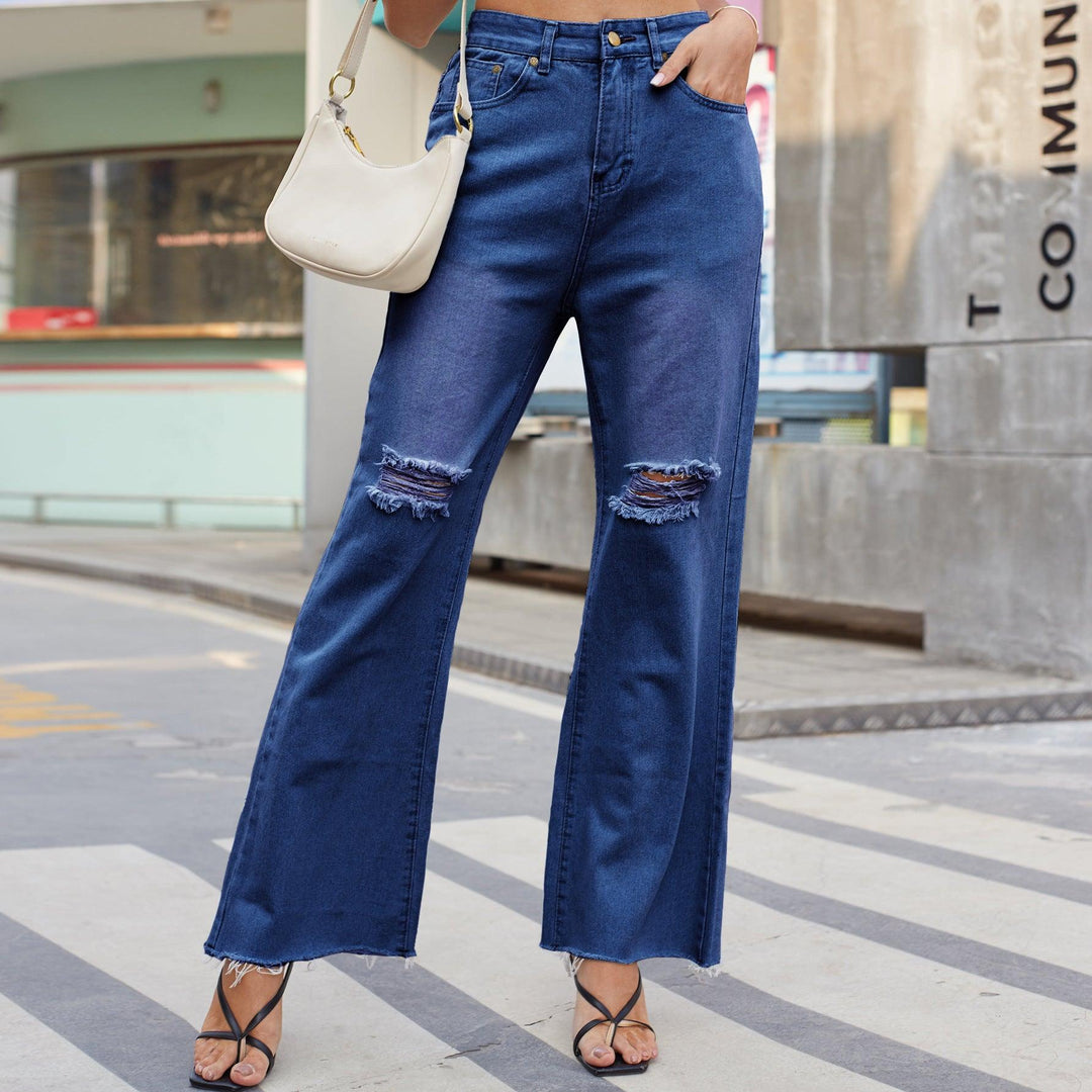 Denim Wide Leg Trousers Ripped Skinny Jeans-THAT FASHION STORE