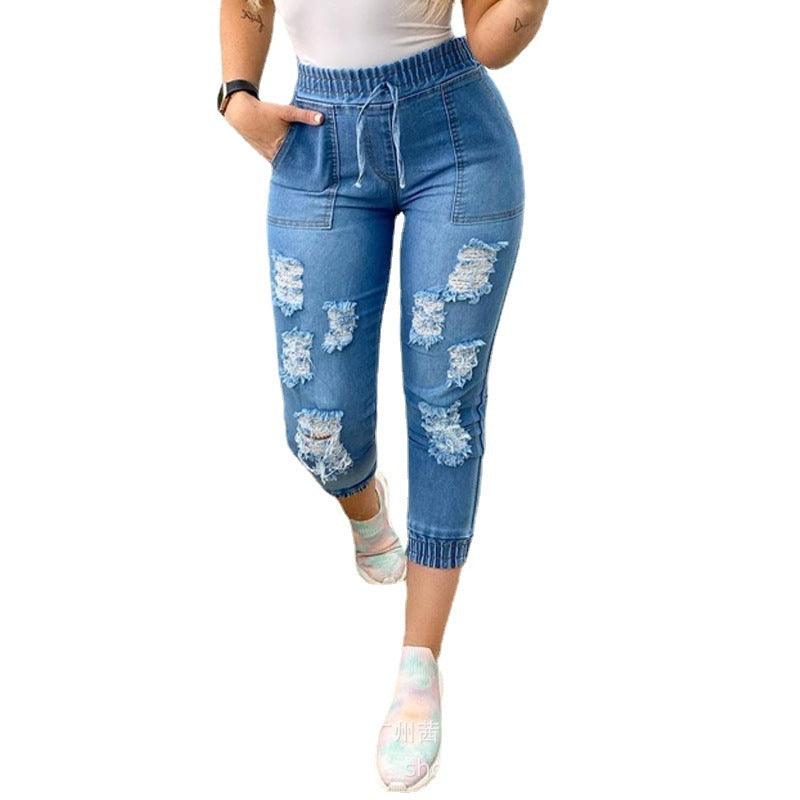 European And American Women's New Blue Ripped Jeans-THAT FASHION STORE