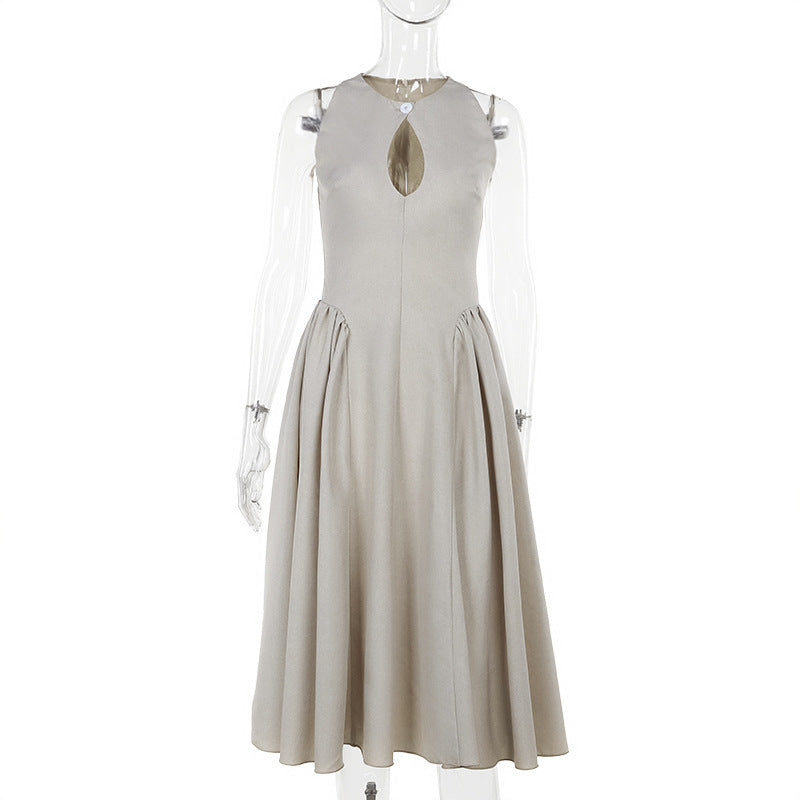 Chic Sleeveless A-Line Dress for Women with Elegant Hollowed-Out Design - THAT FASHION STORE