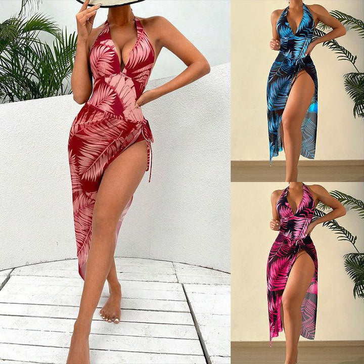 European And American Printing Halterneck Skirt Style Hot Spring Bathing Suit Ins-THAT FASHION STORE