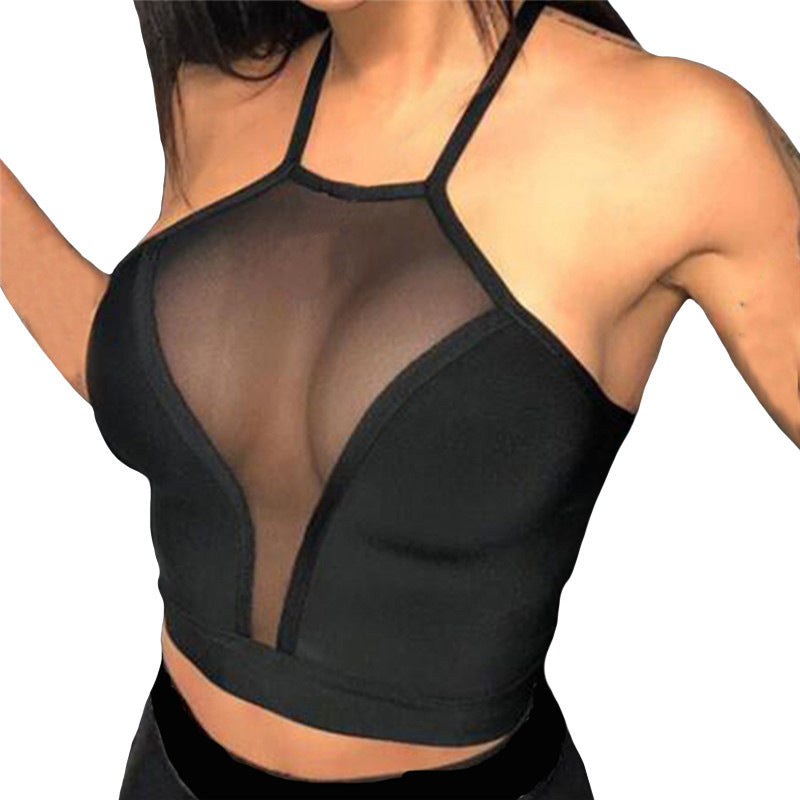 Women's Mesh Panel R-shaped Crop Tank Top-THAT FASHION STORE