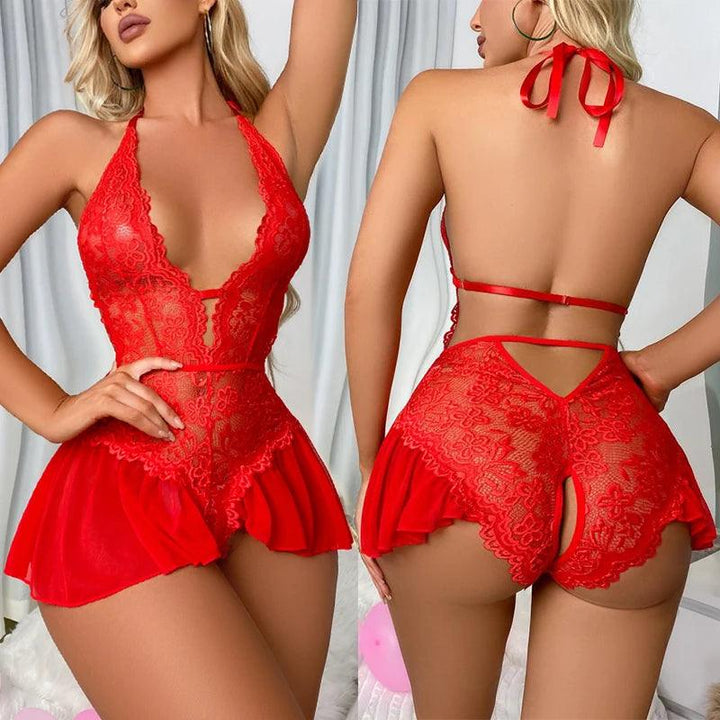 5XL Thin Section Bra Porn Dress Set Women One-piece Crotchless Sexy Lingerie Plus Size Female Clothes Underwear Set With Thongs-THAT FASHION STORE