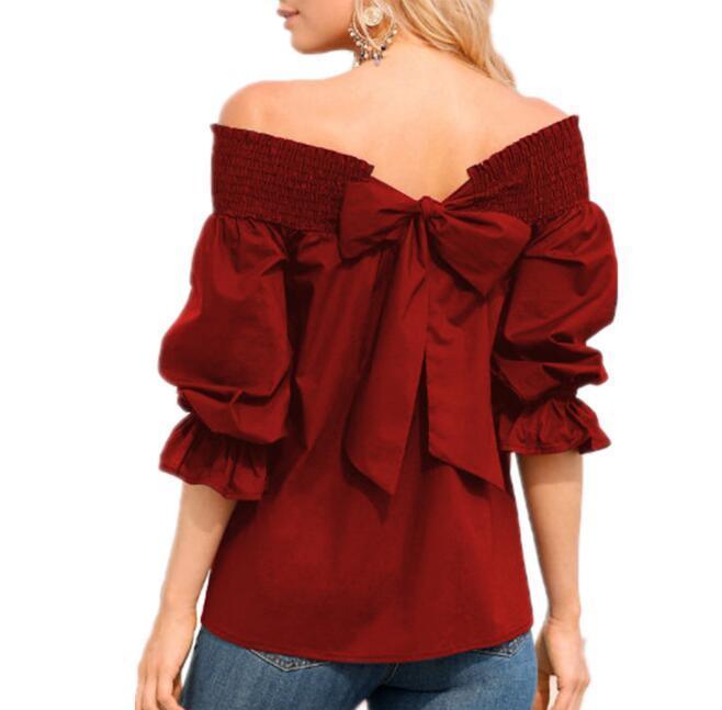 Off Shoulder Tops Spring Summer Strapless Women Blouse Bowknot Slash Neck Shirts Casual Loose Blusas Plus Size-THAT FASHION STORE