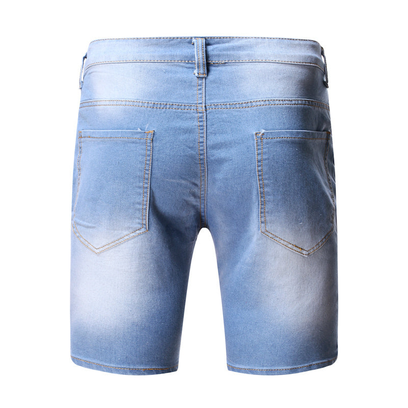 Men's Fashion Holes Blue Denim Shorts-THAT FASHION STORE