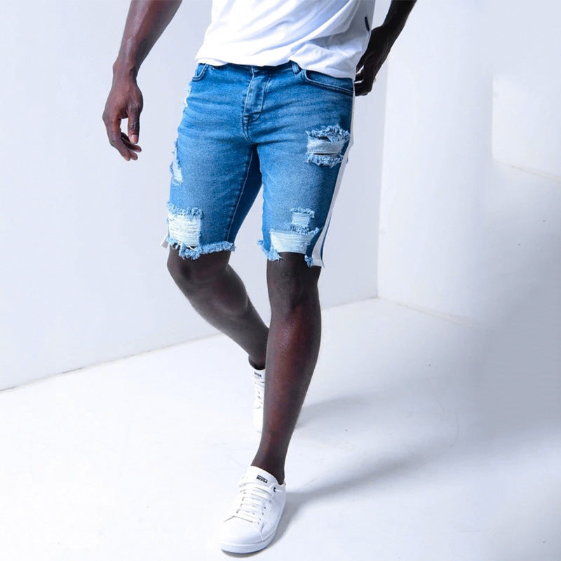 Summer New Men's Fashion Denim Shorts With Ripped Webbing-THAT FASHION STORE