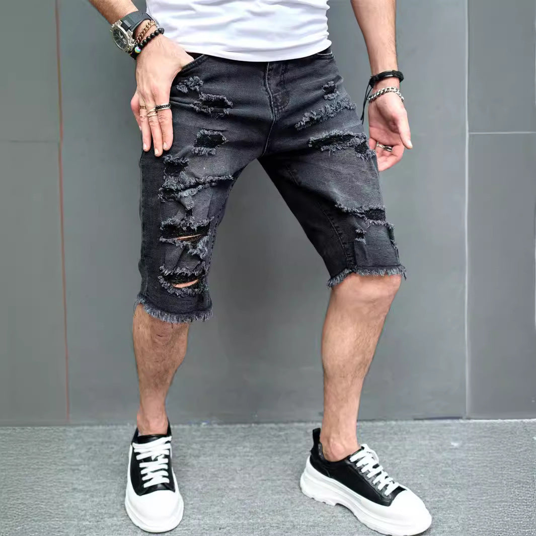 New Men's Five-point Slim Fit Skinny Scrape Denim Shorts-THAT FASHION STORE