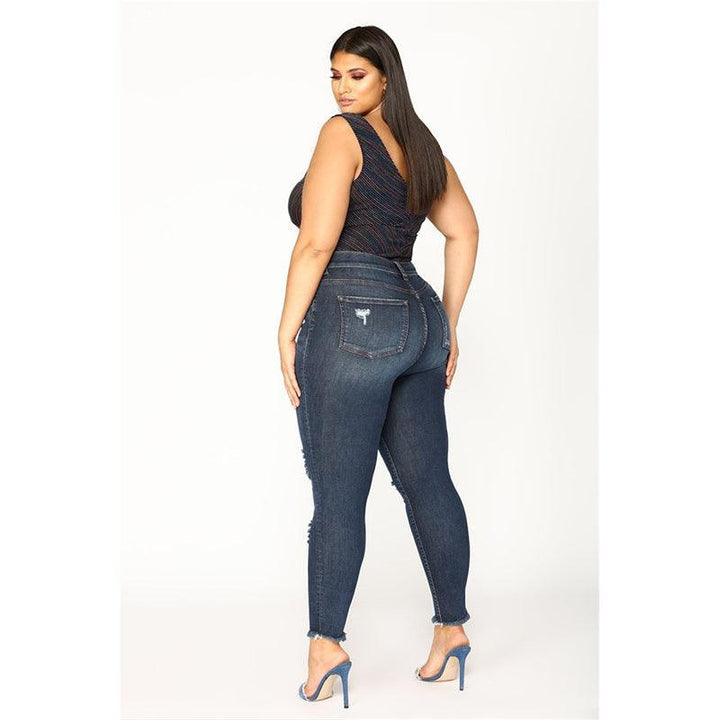 Women's Stretch Shredded Hip Raise Plus Size Jeans-THAT FASHION STORE