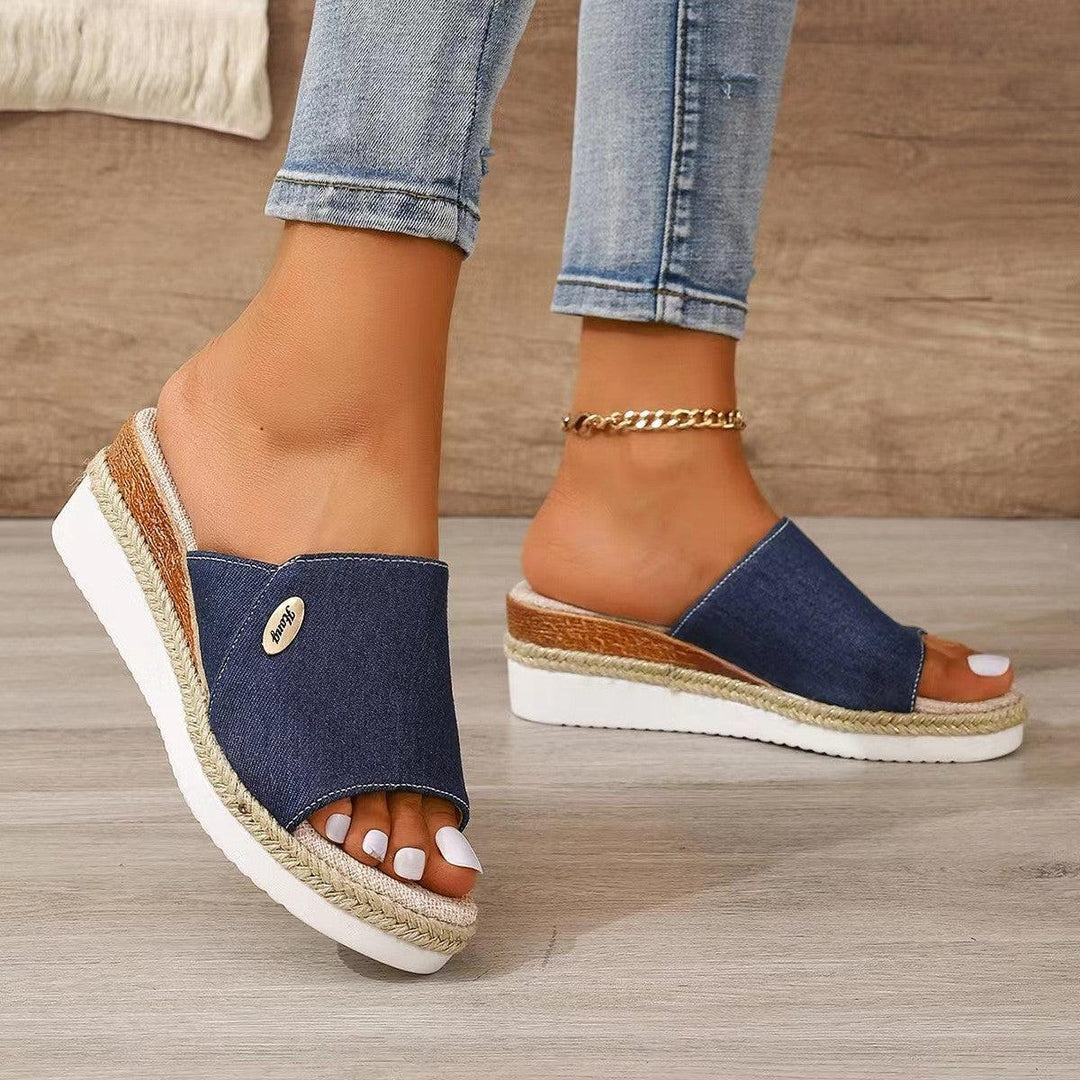 Denim Canvas Wedges Sandals Summer Fashion Hemp High Heel Slippers Outdoor Thick Bottom Fish Mouth Shoes For Women-THAT FASHION STORE