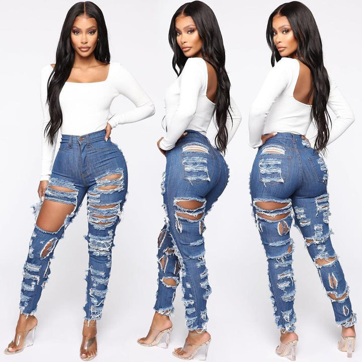 Women's Fashion Cut And Tear Stretchy Calf Jeans-THAT FASHION STORE