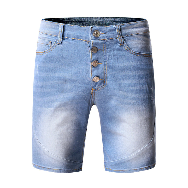 Men's Fashion Holes Blue Denim Shorts-THAT FASHION STORE