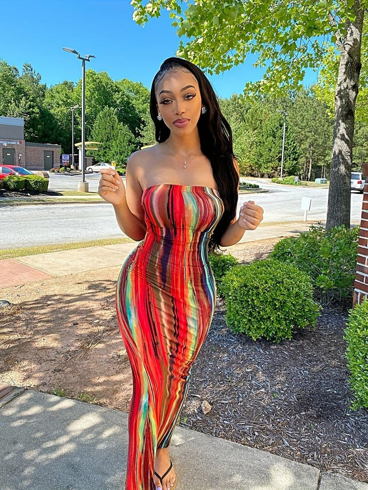 Women's Tie Dye Bodycon Tube Dress - Sexy Backless Stretchy Dress for a Flattering Fit-THAT FASHION STORE