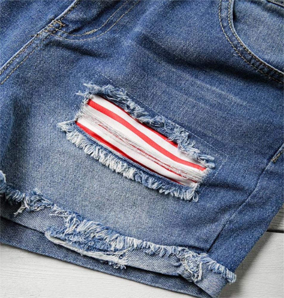 Flag Printed Patch Denim Shorts-THAT FASHION STORE