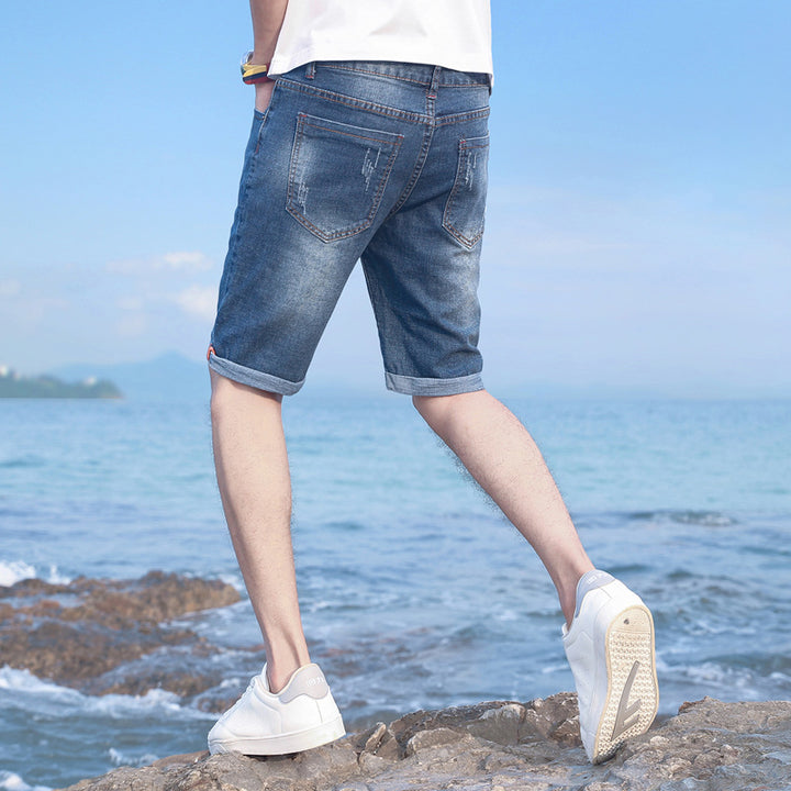 Men's Slim Fit Elastic Denim Shorts-THAT FASHION STORE