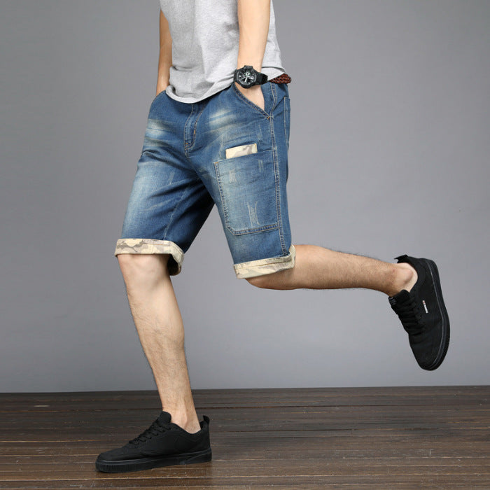 Men's Five Points Loose Straight Patch Denim Shorts-THAT FASHION STORE