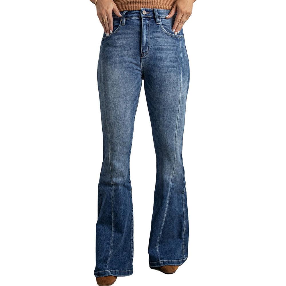 High-rise Slim-fit Washed Wide-leg Jeans-THAT FASHION STORE