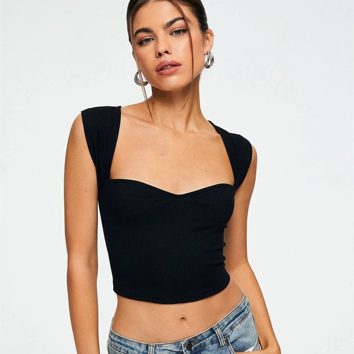 Crop Top Sweetheart Solid Ribbed Sleeveless-THAT FASHION STORE