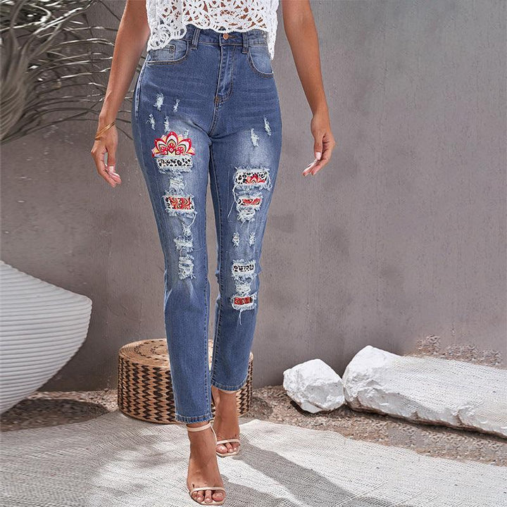 Ripped Jeans Women's Ethnic Style High Waist-THAT FASHION STORE