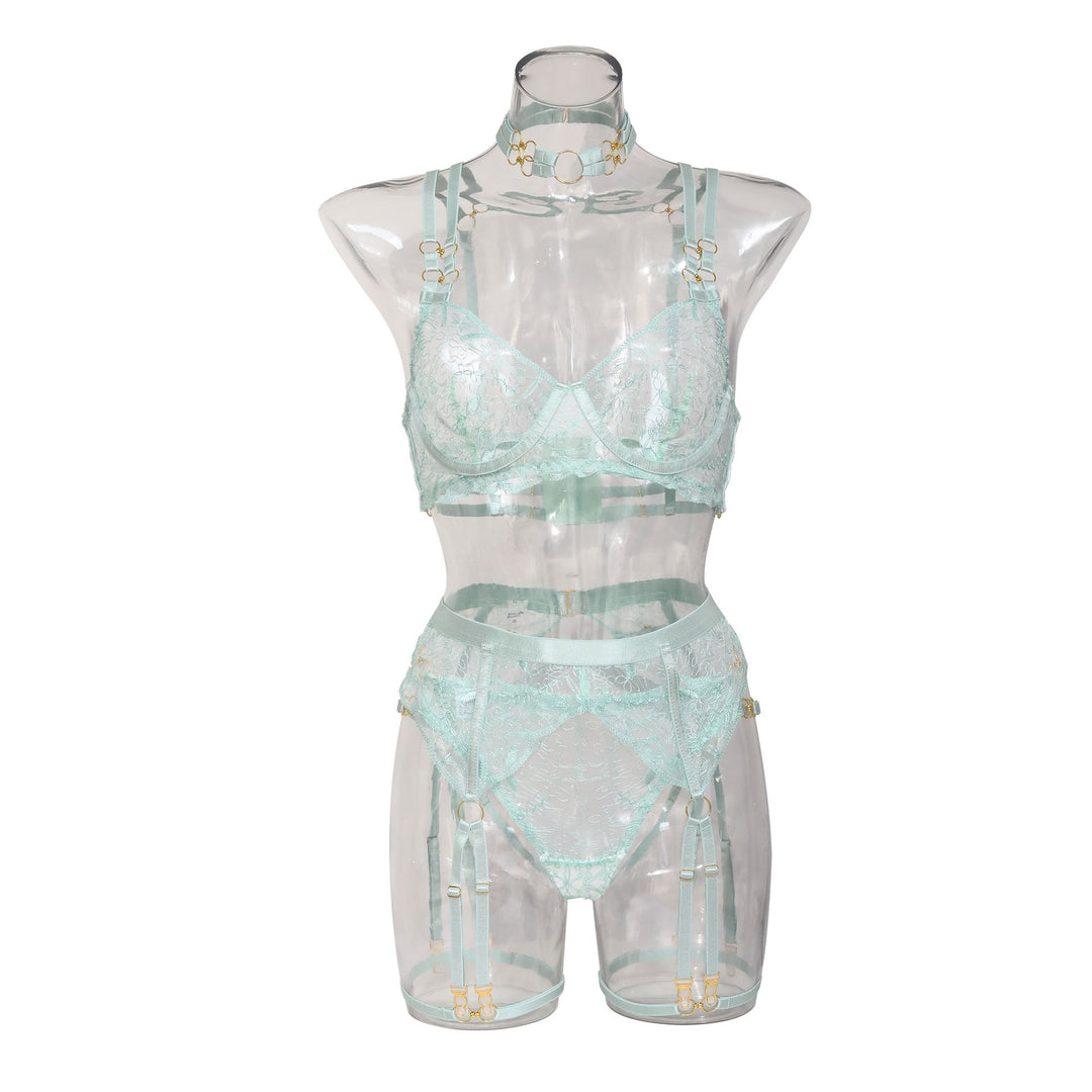 Cyan Embroidered Ultra-Thin Body Shaping Two-Piece Set - THAT FASHION STORE