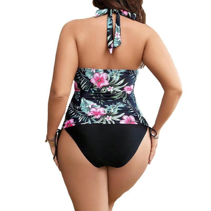 Women's Plus Size Split Bikini Digital Printing Drawstring Swimsuit-THAT FASHION STORE