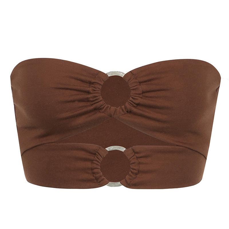 Metal Ring Tube Top Women Wrapped Chest Solid Color Texture Pleated Top-THAT FASHION STORE