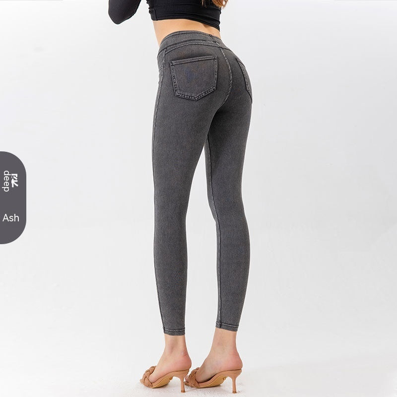 Denim Yoga Pants Women's High Waist Slimming Pocket Sports Tight Casual Pants-THAT FASHION STORE