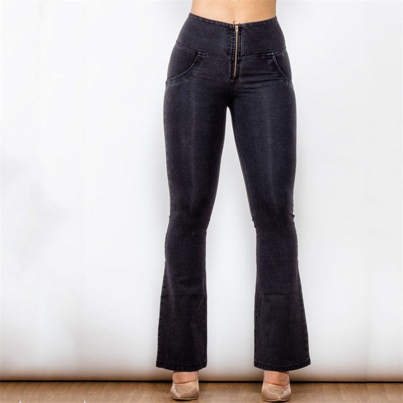 High Waist Black Flared Skinny Women's Stretch Jeans-THAT FASHION STORE